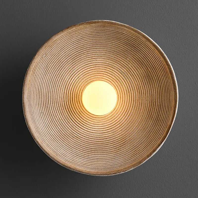 Rustic Wood-Effect Circular LED Wall Sconce