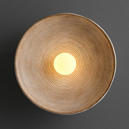 Rustic Wood-Effect Circular LED Wall Sconce