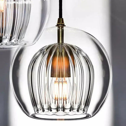 LuxeSphere Ribbed Glass Pendant Light