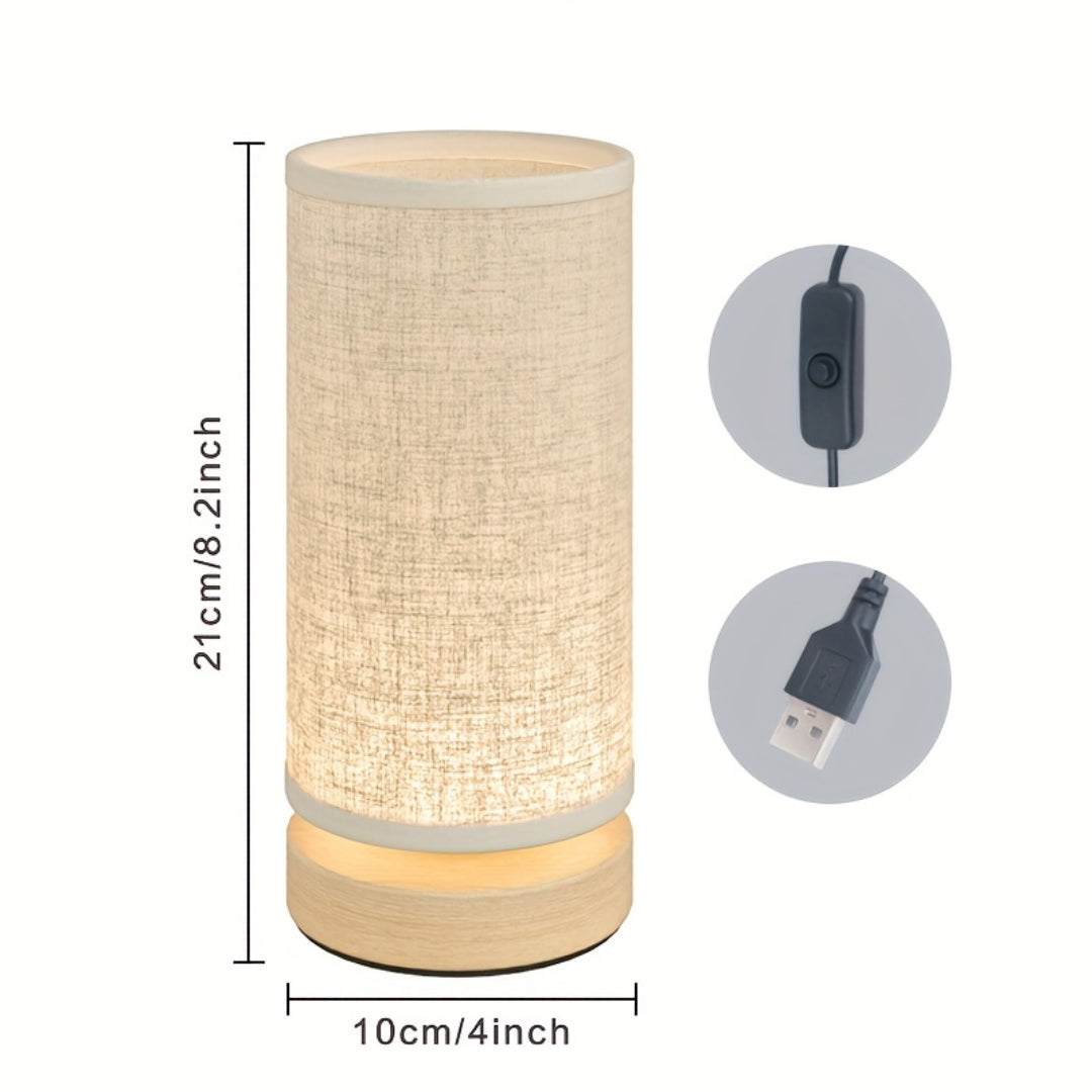 Moderne Holz-Tischleuchte mit USB-Anschluss