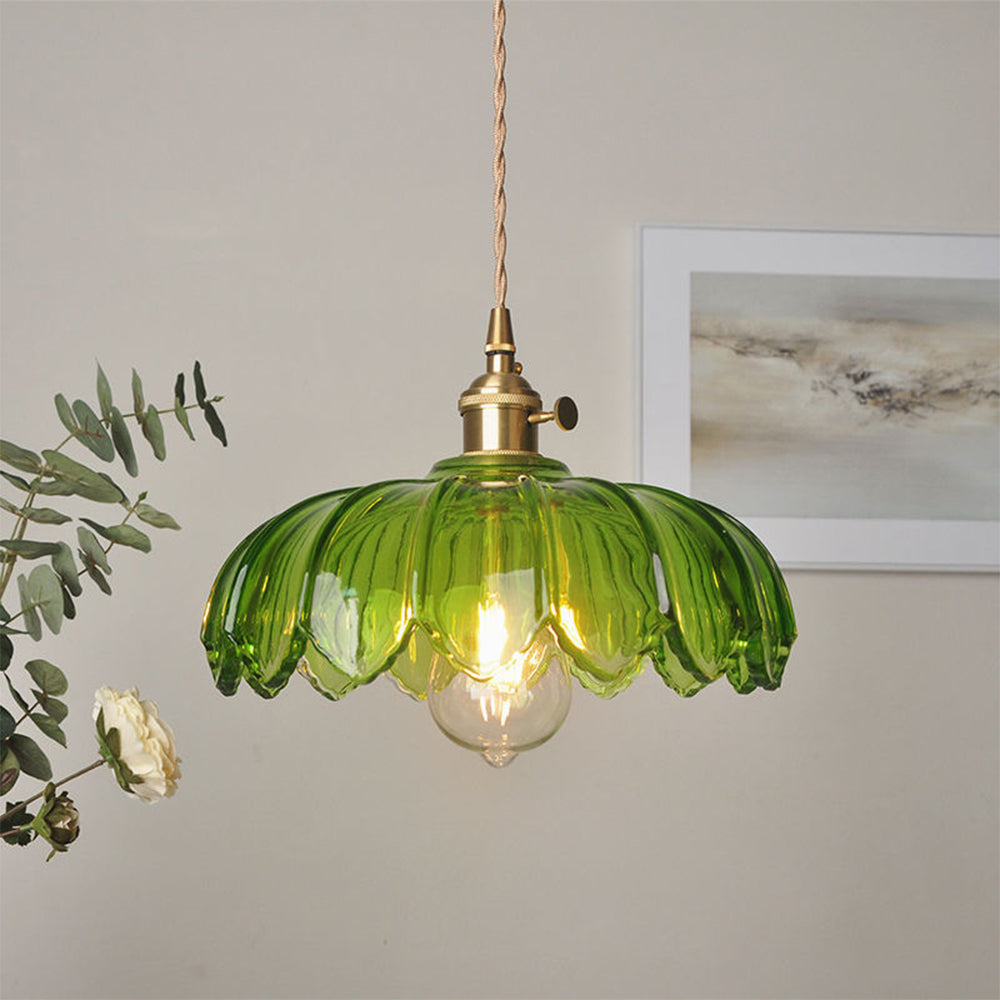 Vintage Blumen-Glaspendelleuchte