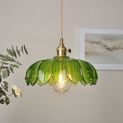 Vintage Blumen-Glaspendelleuchte