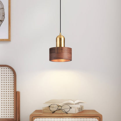 Japanese Walnut & Brass Cylinder Pendant