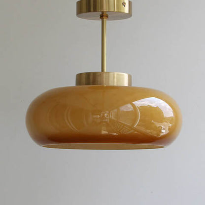 Deckenleuchte im Vintage-Stil aus Messing und bernsteinfarbenem Glas (halb bündig)