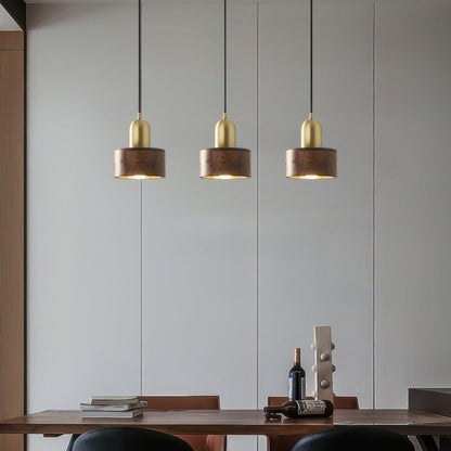 Japanese Walnut & Brass Cylinder Pendant