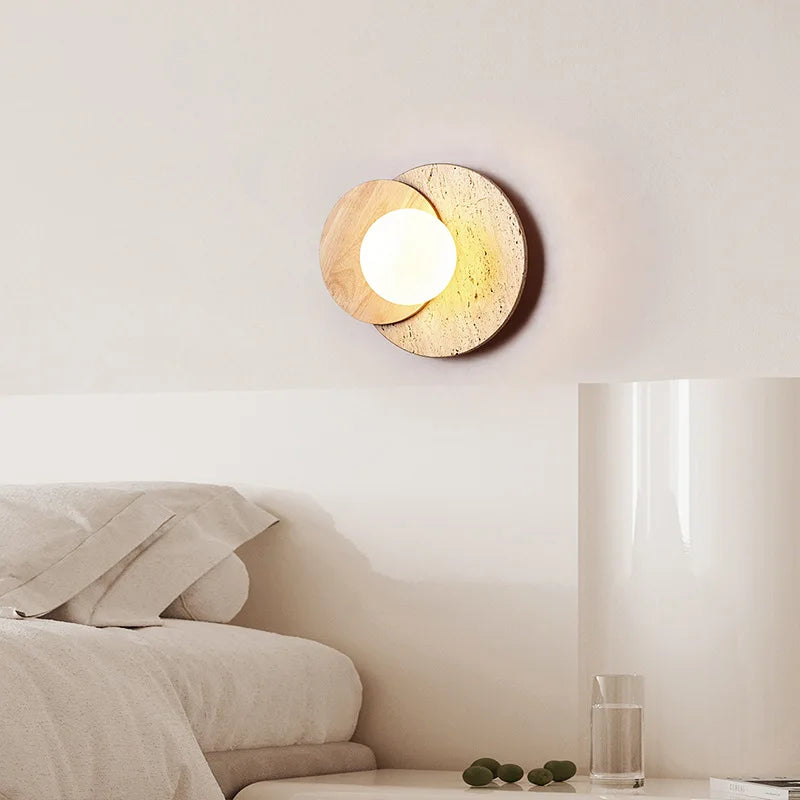 Wabi-Sabi Stone & Wood Wall Lamp