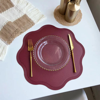 FloraMat Round Embossed Faux Leather Placemats