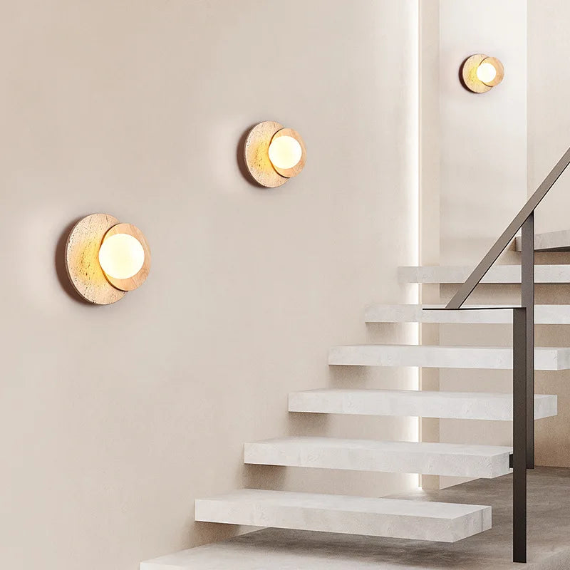 Wabi-Sabi Stone & Wood Wall Lamp