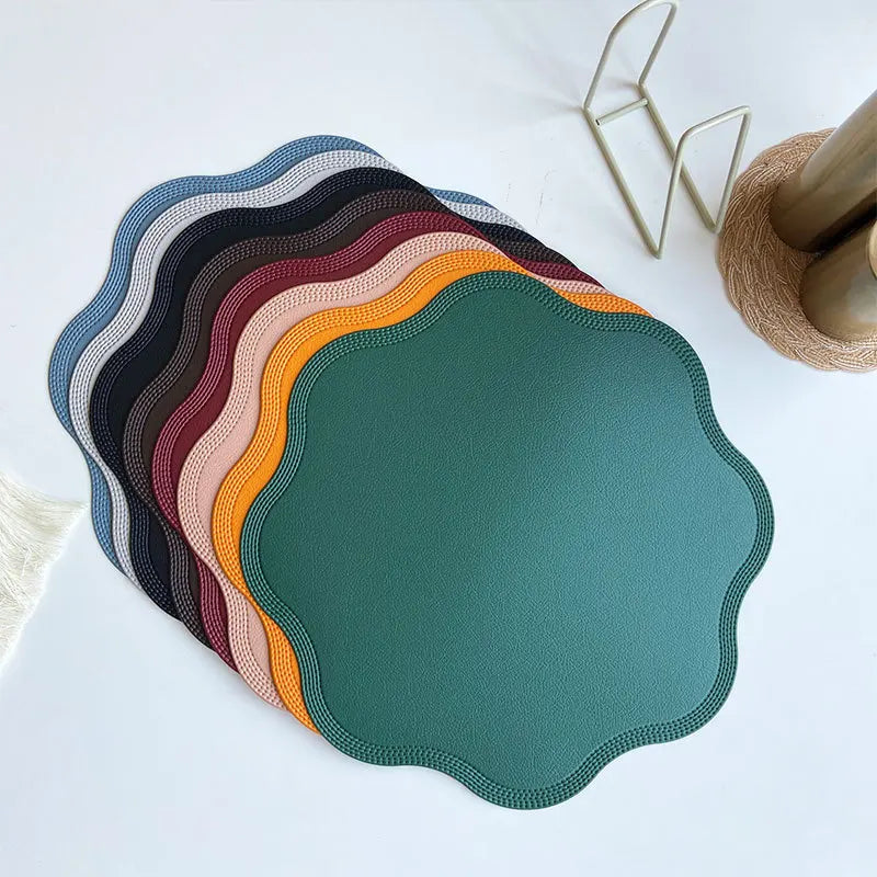 FloraMat Round Embossed Faux Leather Placemats
