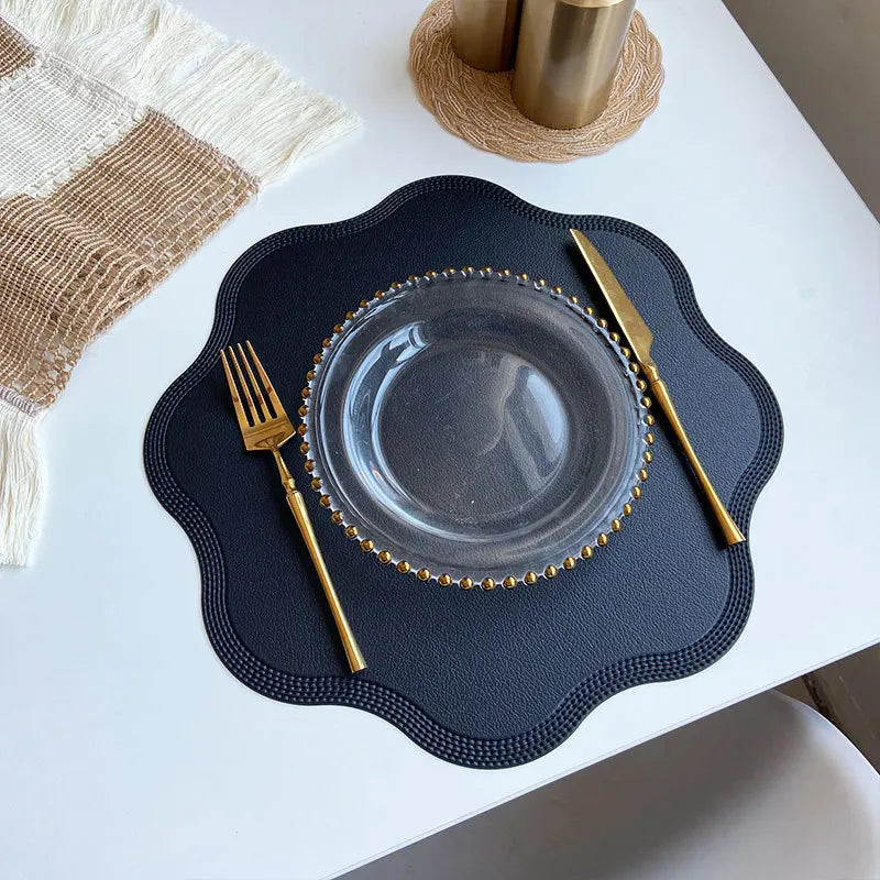 FloraMat Round Embossed Faux Leather Placemats