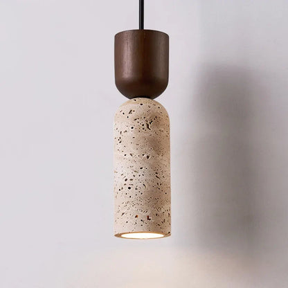 Wabi-Sabi Travertin & Walnuss Pendelleuchte