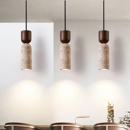 Wabi-Sabi Travertin & Walnuss Pendelleuchte