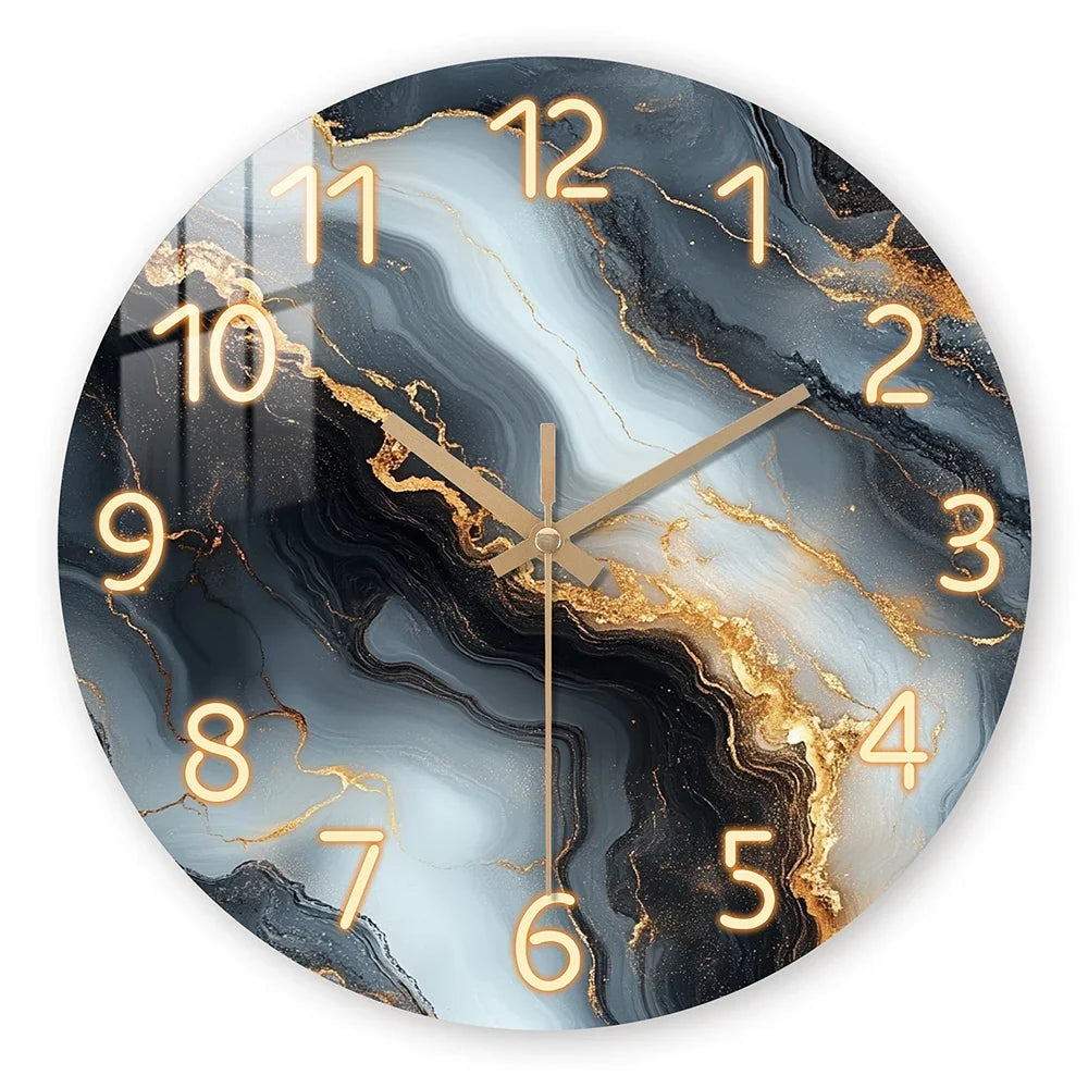 Wanduhr in Blau & Gold-Marmoroptik