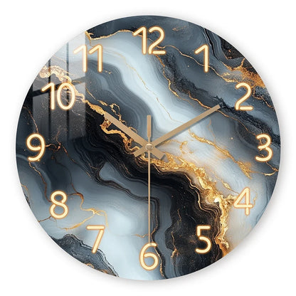 Wanduhr in Blau & Gold-Marmoroptik