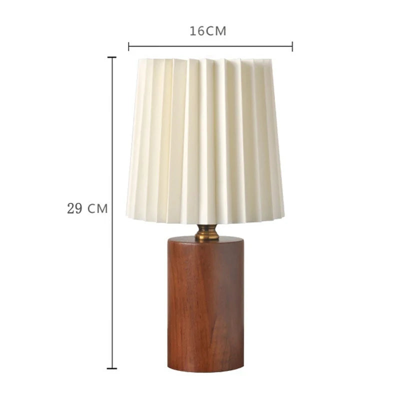 Pleated Nordic Wood Base Table Lamp