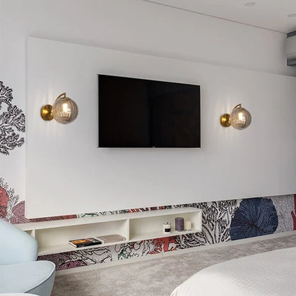 Brass & Tinted Glass Ball Wall Lamp