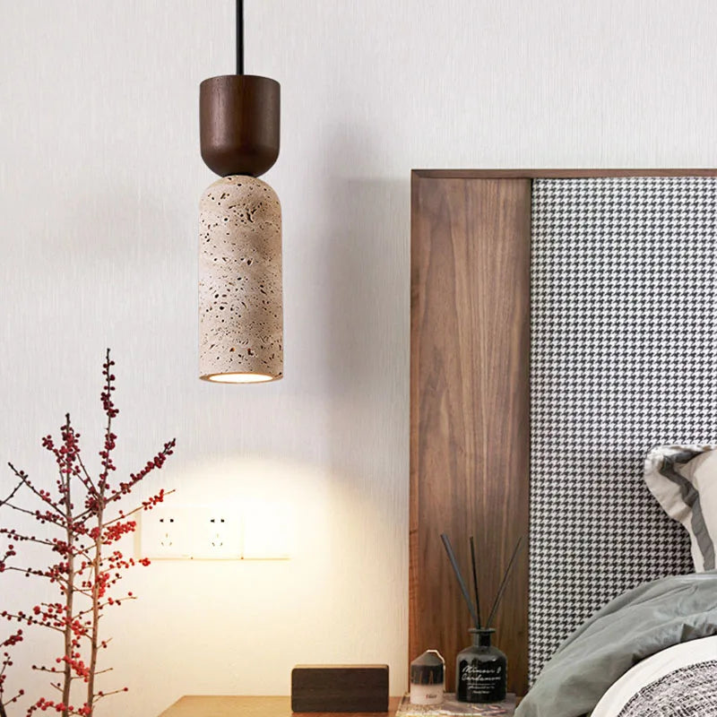 Wabi-Sabi Travertin & Walnuss Pendelleuchte