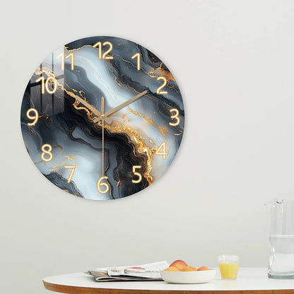 Wanduhr in Blau & Gold-Marmoroptik