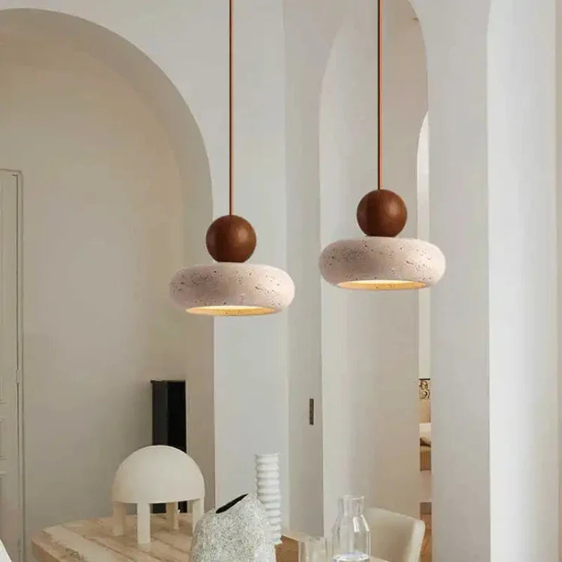 Natural Stone & Wood Mini Pendant Light