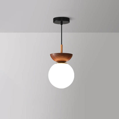 Deckenleuchte aus japanischem Holz und Milchglas