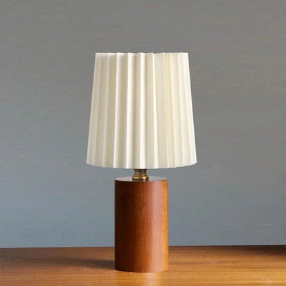 Pleated Nordic Wood Base Table Lamp
