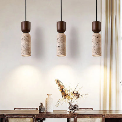 Wabi-Sabi Travertin & Walnuss Pendelleuchte