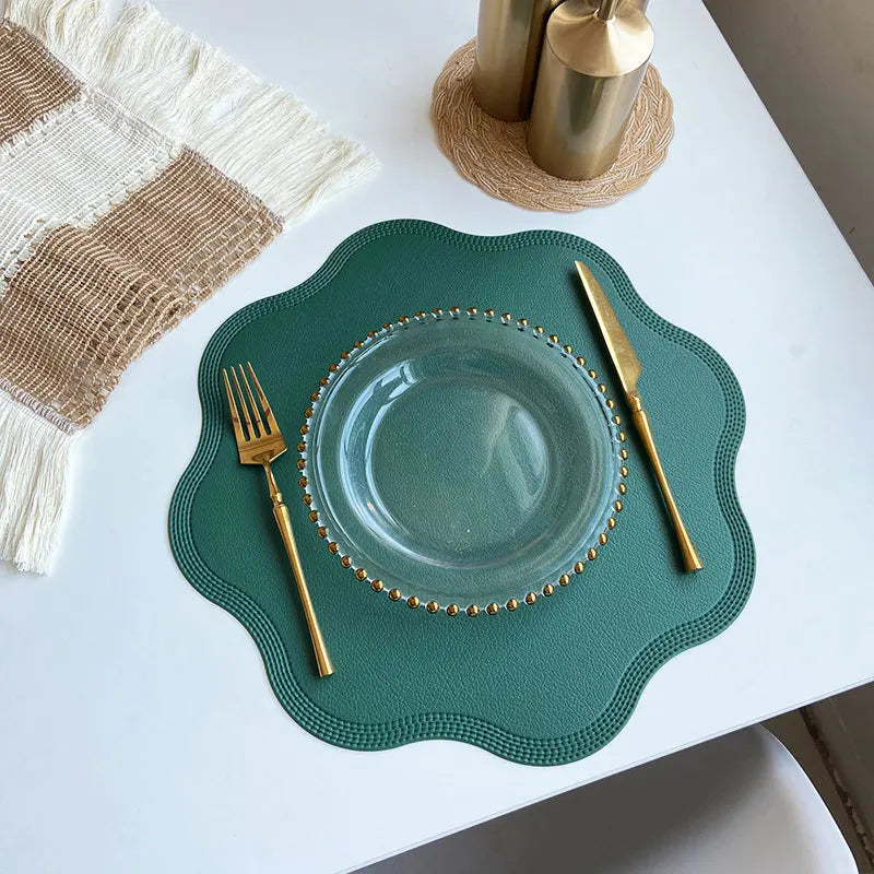 FloraMat Round Embossed Faux Leather Placemats