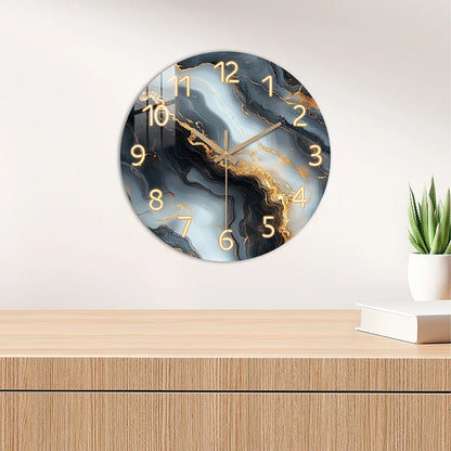 Wanduhr in Blau & Gold-Marmoroptik