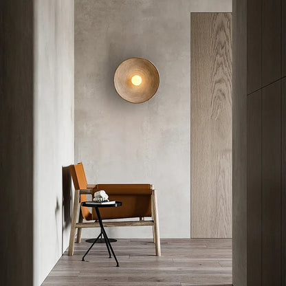 Rustic Wood-Effect Circular LED Wall Sconce