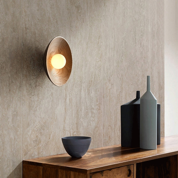 Rustic Wood-Effect Circular LED Wall Sconce