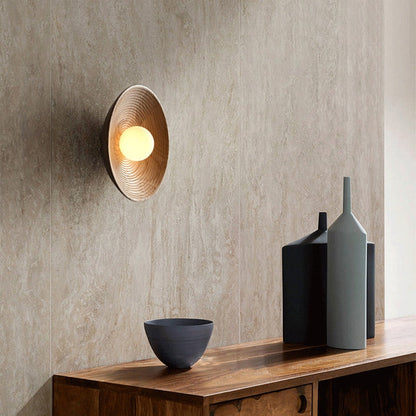 Rustic Wood-Effect Circular LED Wall Sconce