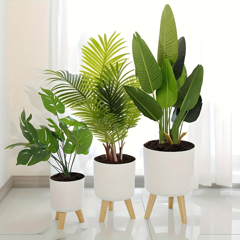 Modern Round Planter with Wooden Tripod Legs