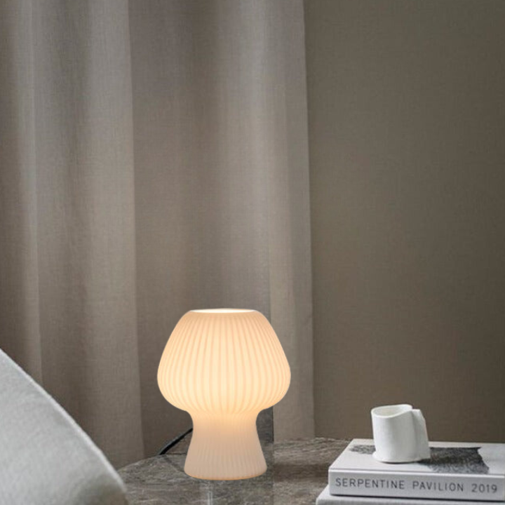 Vintage Ribbed Glass Mushroom Bedside Lamp