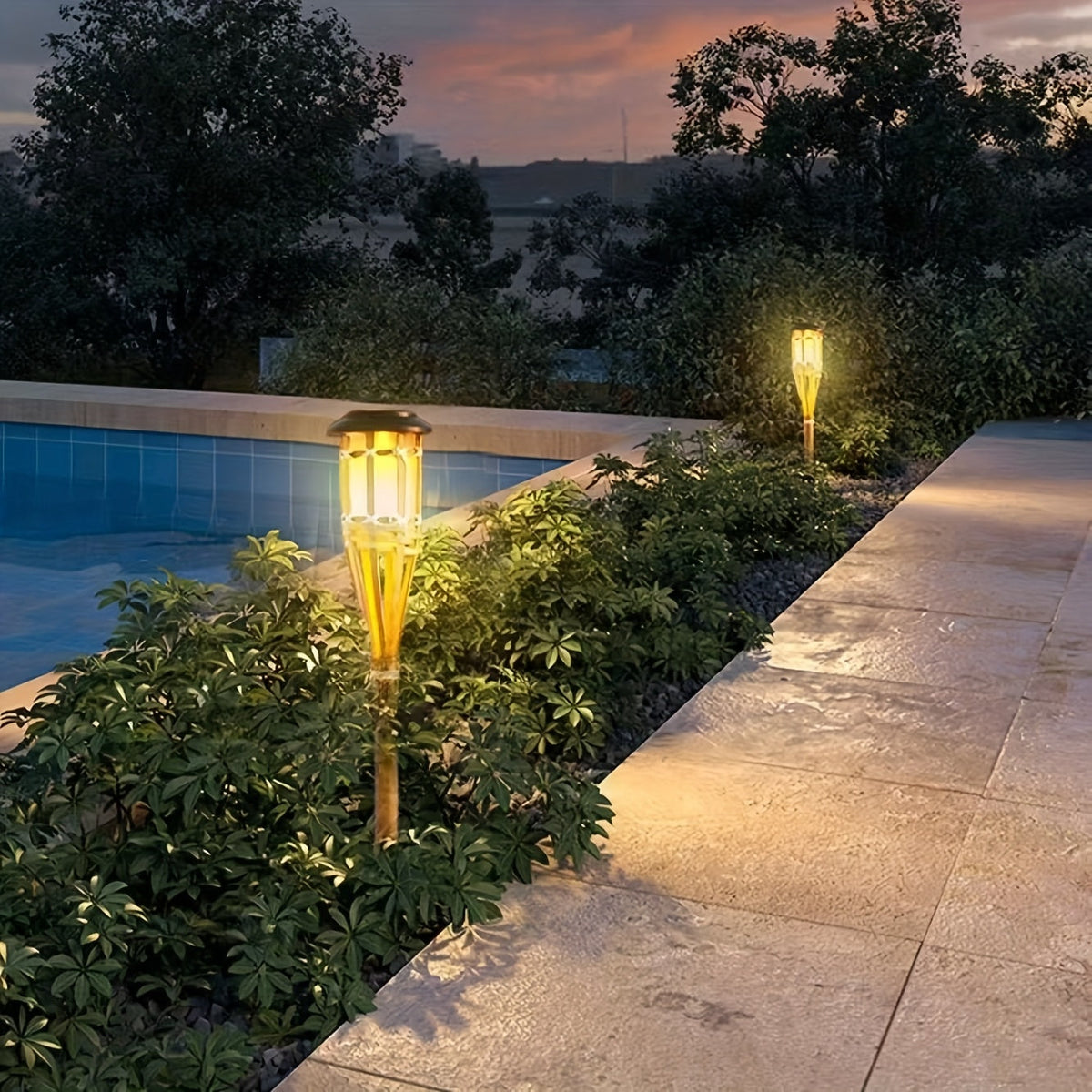 Solar Bamboo Flame Garden Lights, 2-Pack