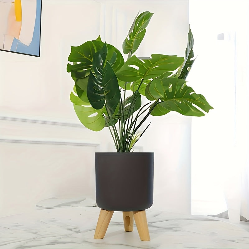 Modern Round Planter with Wooden Tripod Legs