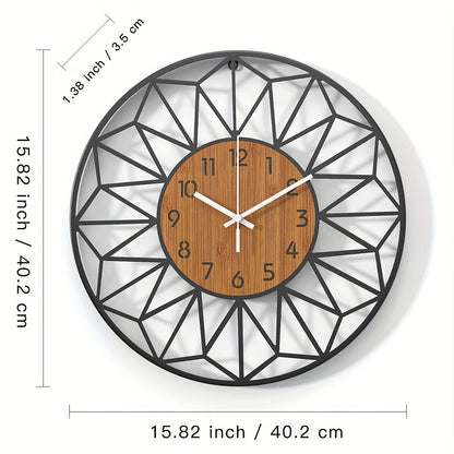 Metal & Wood Grain Silent Wall Clock