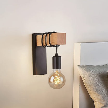 Industrielle Wandleuchte aus Holz & Metall E27