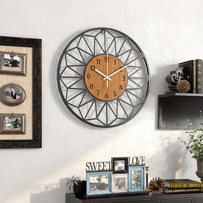 Metal & Wood Grain Silent Wall Clock