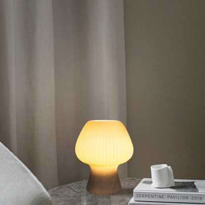 Vintage Ribbed Glass Mushroom Bedside Lamp