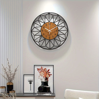 Metal & Wood Grain Silent Wall Clock
