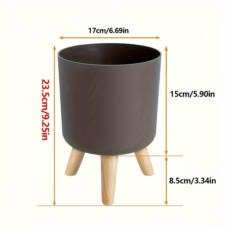 Modern Round Planter with Wooden Tripod Legs