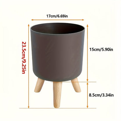 Modern Round Planter with Wooden Tripod Legs
