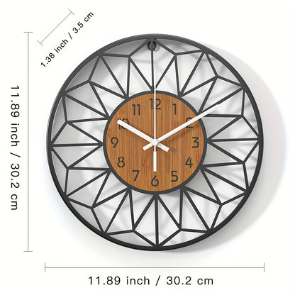 Metal & Wood Grain Silent Wall Clock