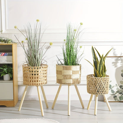 Bohemian Woven Bamboo Planter Stand