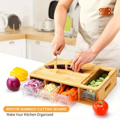 Bamboo Cutting Board with Trays & Graters