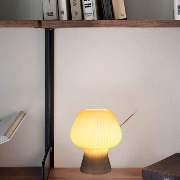 Vintage Ribbed Glass Mushroom Bedside Lamp