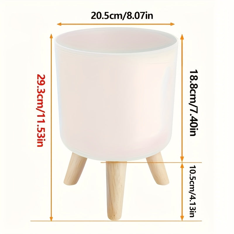 Modern Round Planter with Wooden Tripod Legs