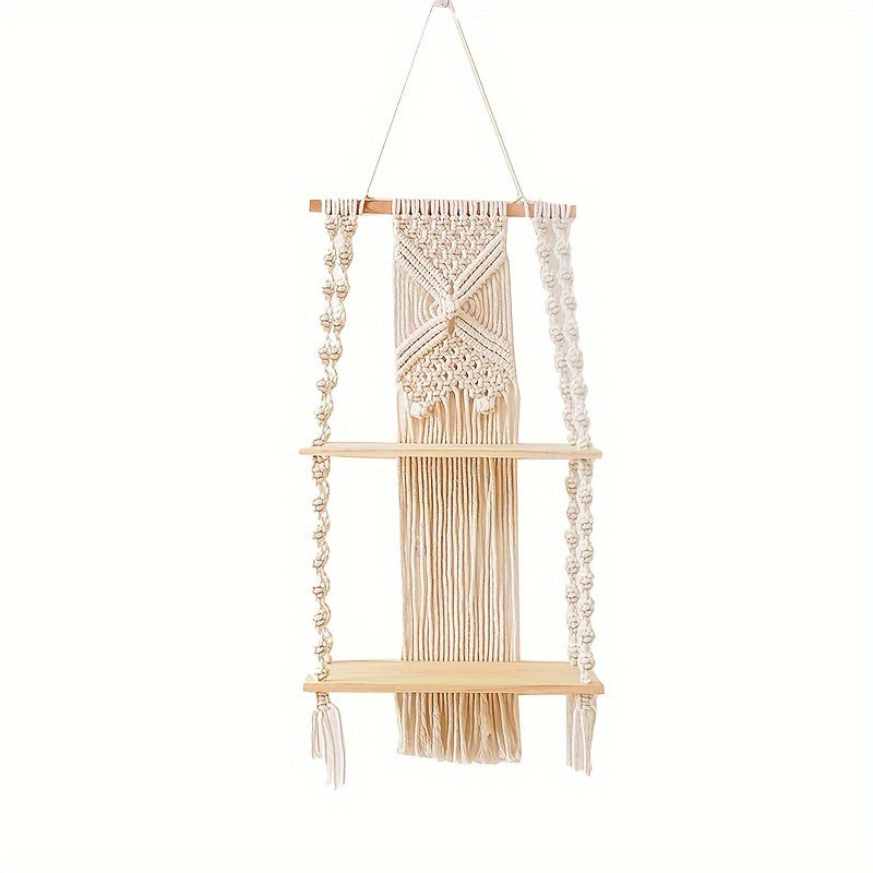 Boho Macrame 2-Tier Hanging Wall Shelf
