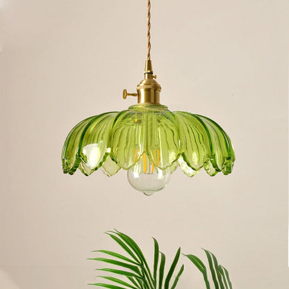 Vintage Blumen-Glaspendelleuchte
