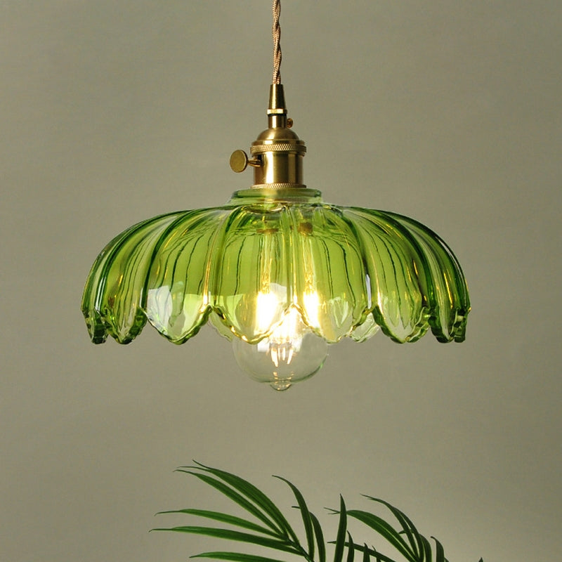 Vintage Blumen-Glaspendelleuchte